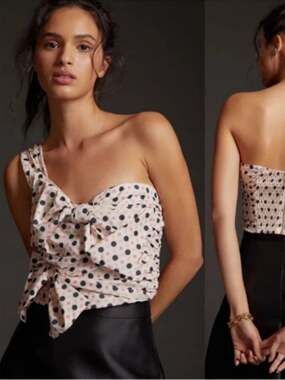 NWT Anthropologie Maeve Bow One-Shoulder Tank Size 00 XXS $98 Holiday Polka Dots